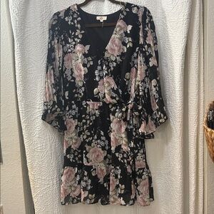 Entro Black and Pink Floral Long Sleeve Dress